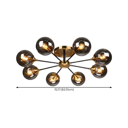 Large Smoke Grey Globe Glass Sputnik Semi Flush Ceiling Light