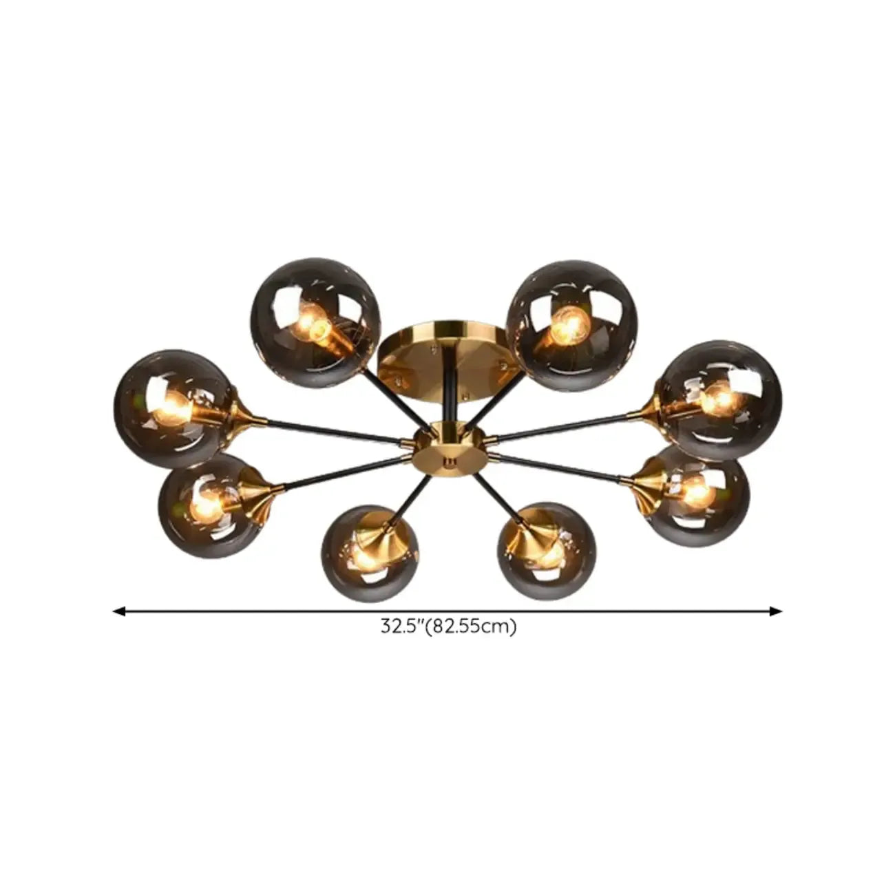 Large Smoke Grey Globe Glass Sputnik Semi Flush Ceiling Light