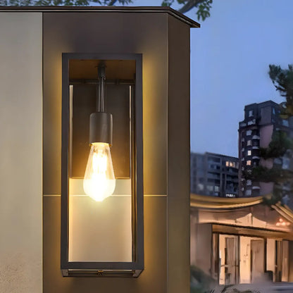 Industrial Metal Rectangle Clear Glass LED Outdoor Wall Light