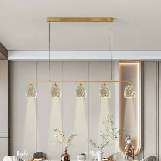 Geometric Gold Crystal Down Island Pendant Light