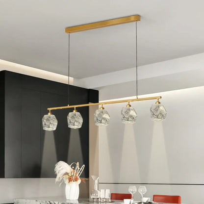 Geometric Gold Crystal Down Island Pendant Light
