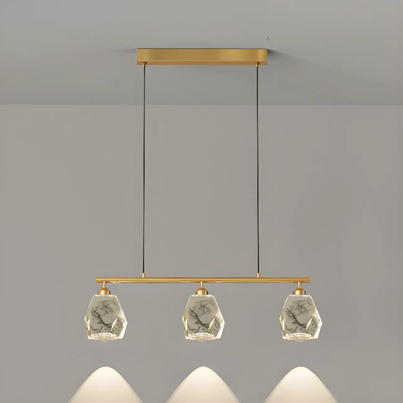 Geometric Gold Crystal Down Island Pendant Light