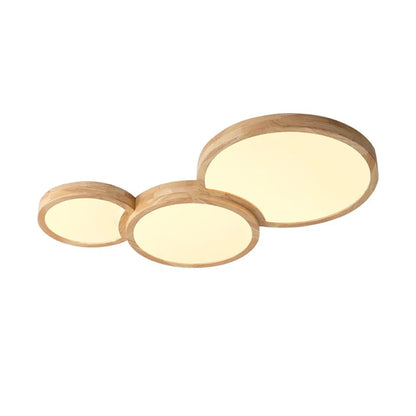 Natural Geometric Wood Dimmable Flush Mount LED Ceiling Light