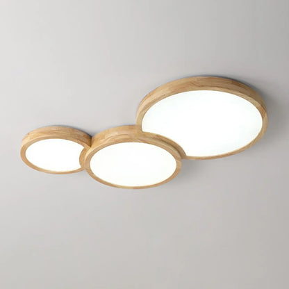 Natural Geometric Wood Dimmable Flush Mount LED Ceiling Light