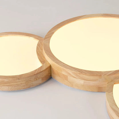 Natural Geometric Wood Dimmable Flush Mount LED Ceiling Light