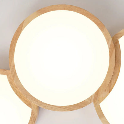 Natural Geometric Wood Dimmable Flush Mount LED Ceiling Light