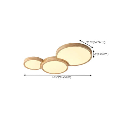 Natural Geometric Wood Dimmable Flush Mount LED Ceiling Light