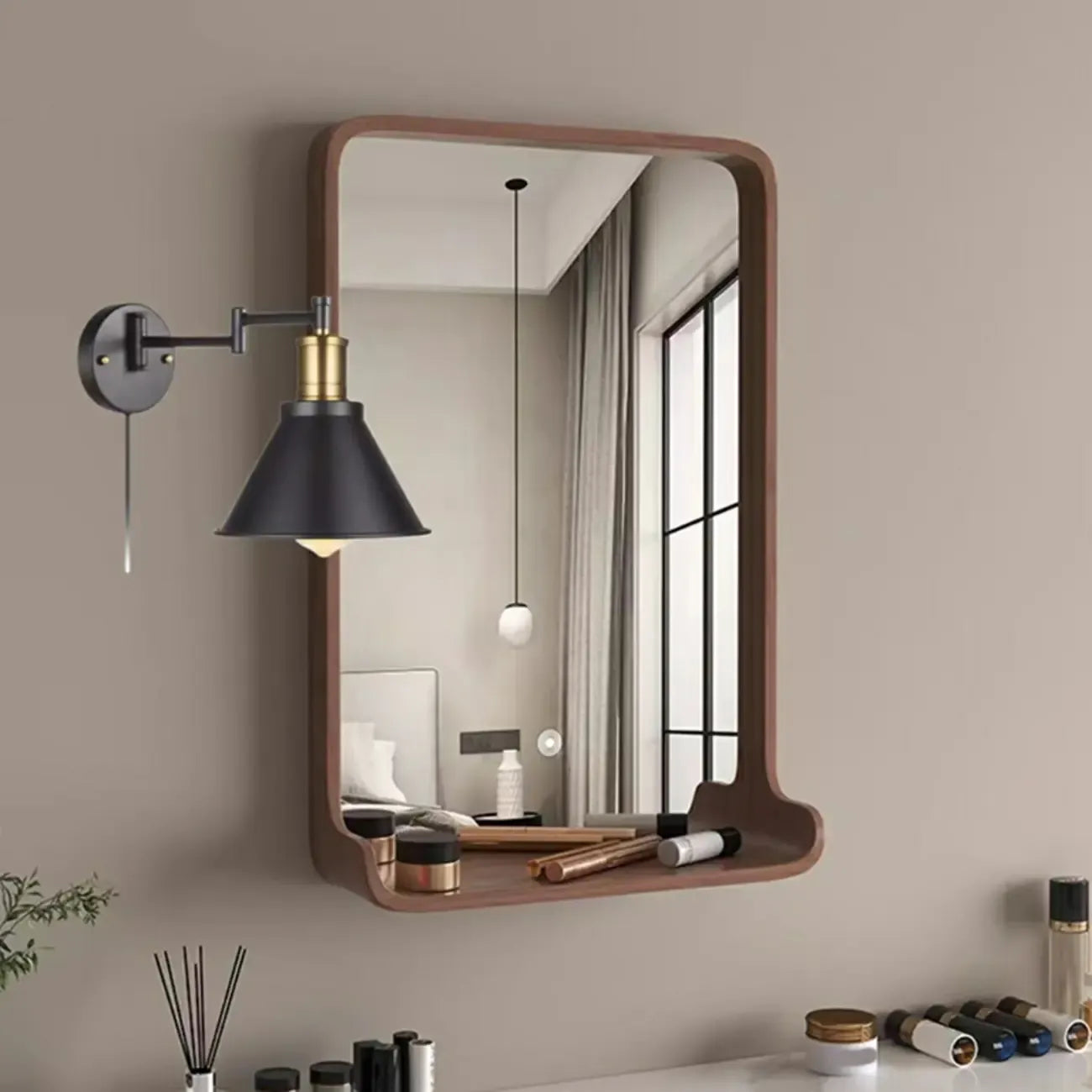 Washroom Stretchable Metal Cone Black Plug-In Vanity Light