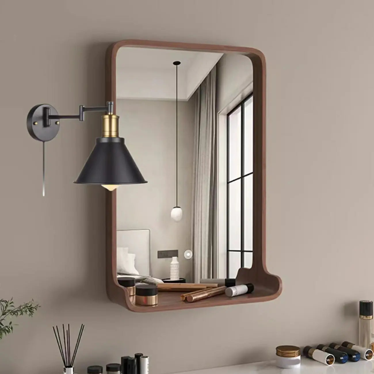 Washroom Stretchable Metal Cone Black Plug-In Vanity Light