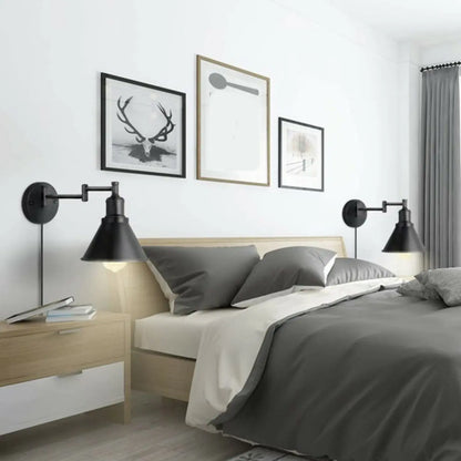 Washroom Stretchable Metal Cone Black Plug-In Vanity Light