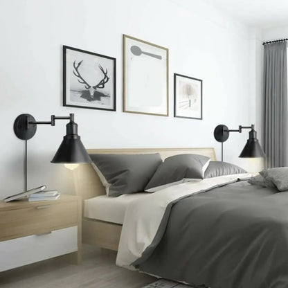 Washroom Stretchable Metal Cone Black Plug-In Vanity Light