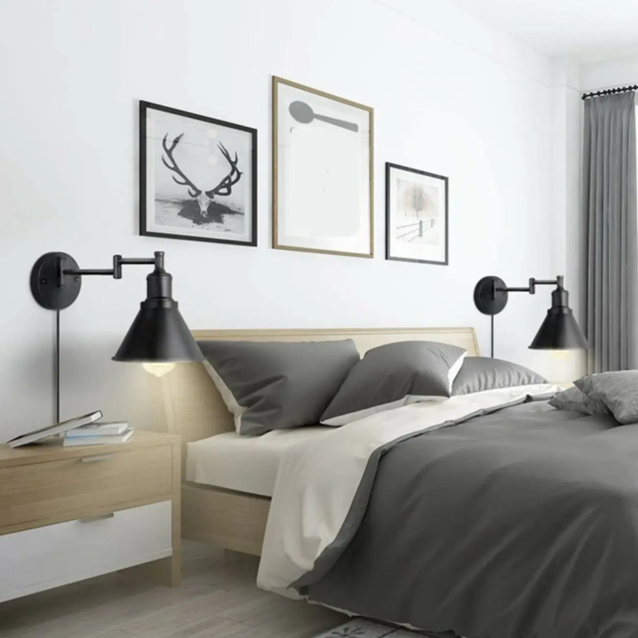 Washroom Stretchable Metal Cone Black Plug-In Vanity Light