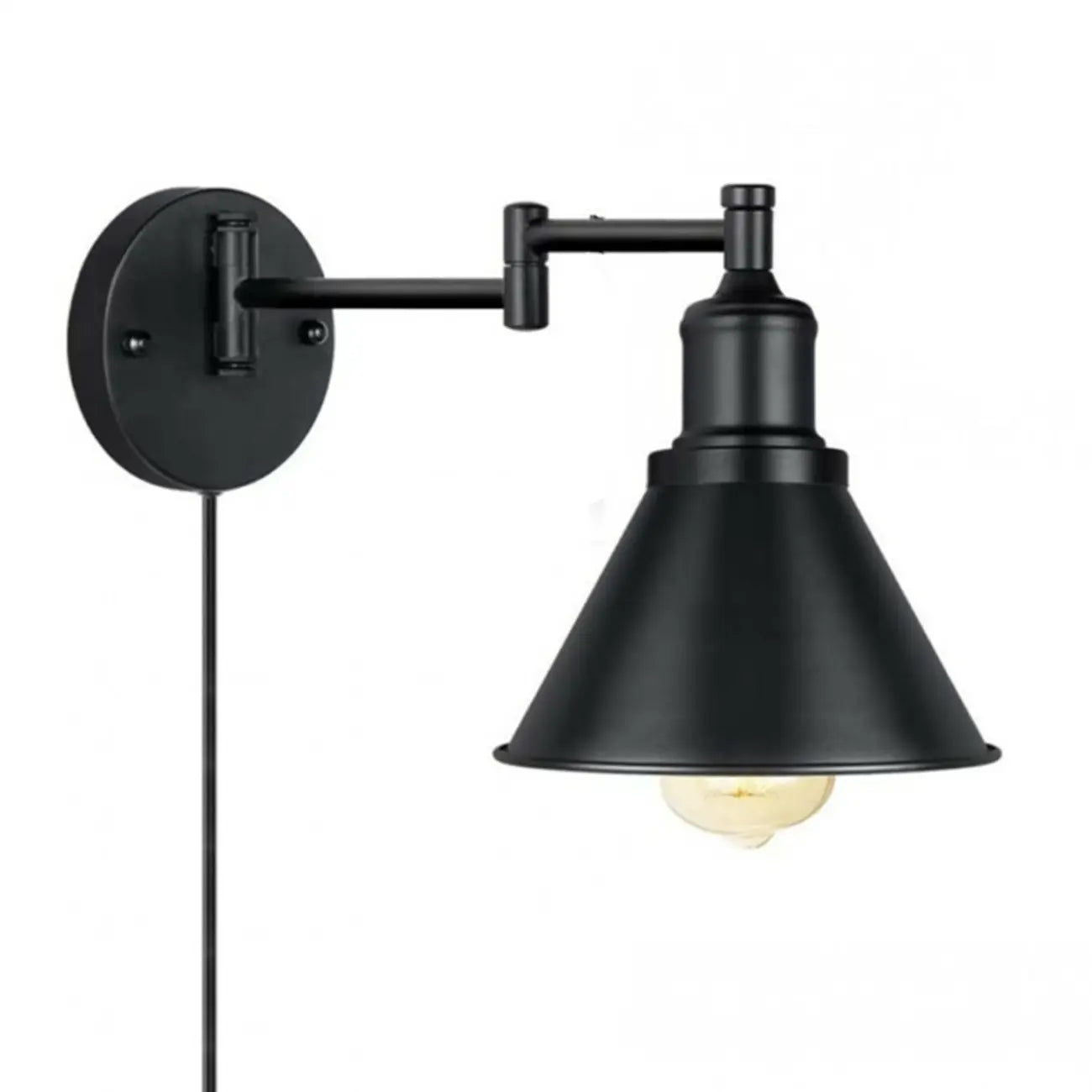 Washroom Stretchable Metal Cone Black Plug-In Vanity Light