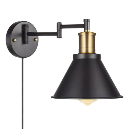 Washroom Stretchable Metal Cone Black Plug-In Vanity Light