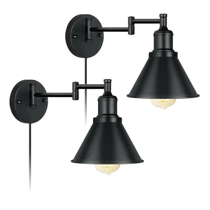 Washroom Stretchable Metal Cone Black Plug-In Vanity Light