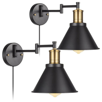 Washroom Stretchable Metal Cone Black Plug-In Vanity Light