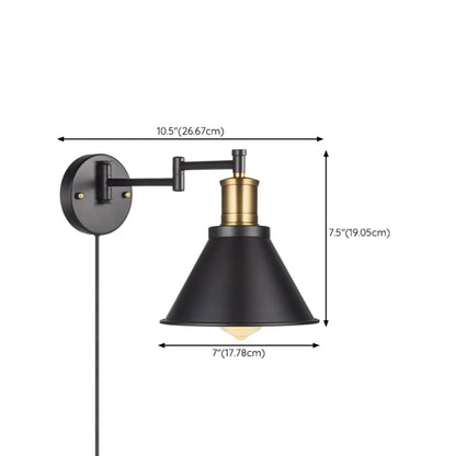 Washroom Stretchable Metal Cone Black Plug-In Vanity Light