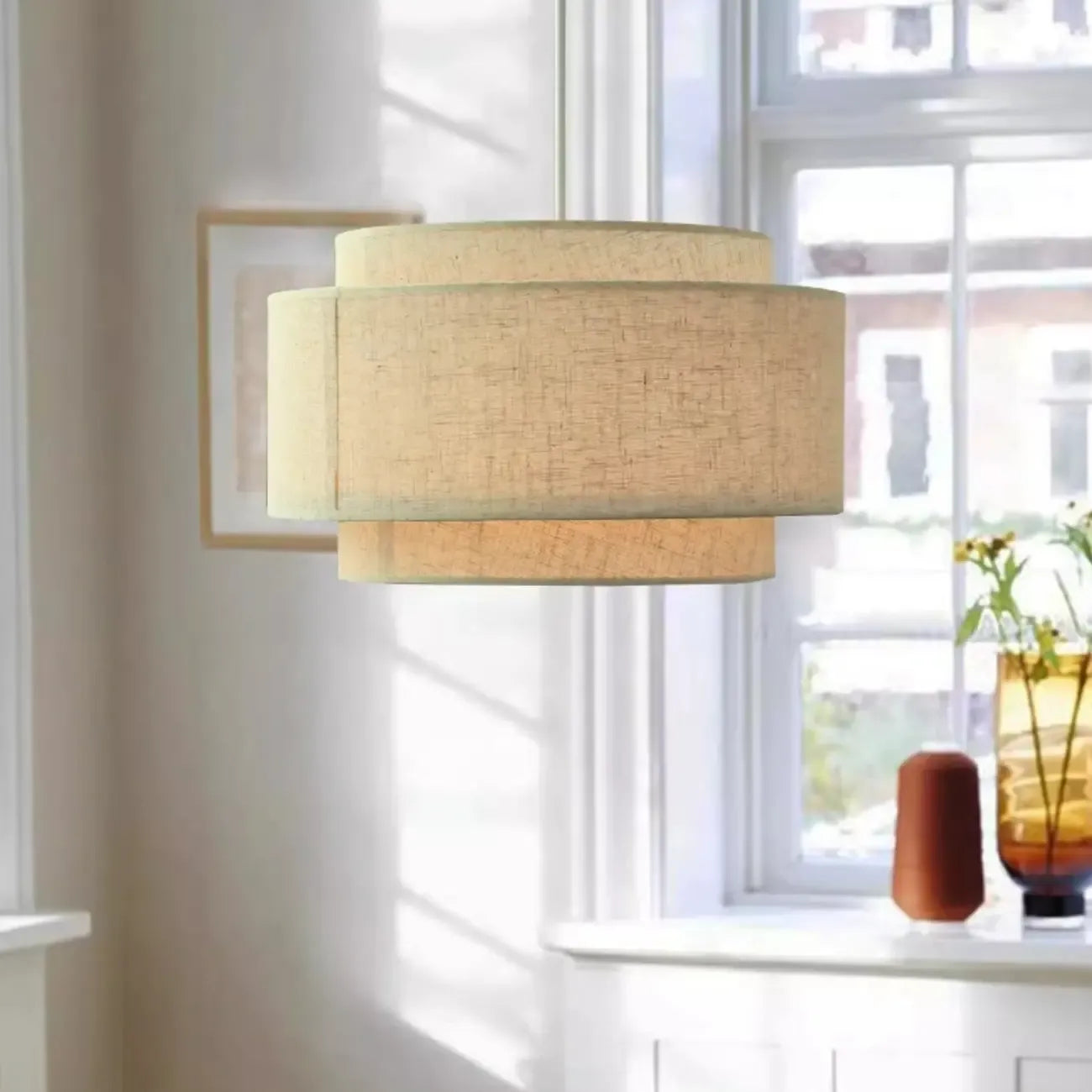Beige Layered Elegance Fabric Pendant Light for Dining Area