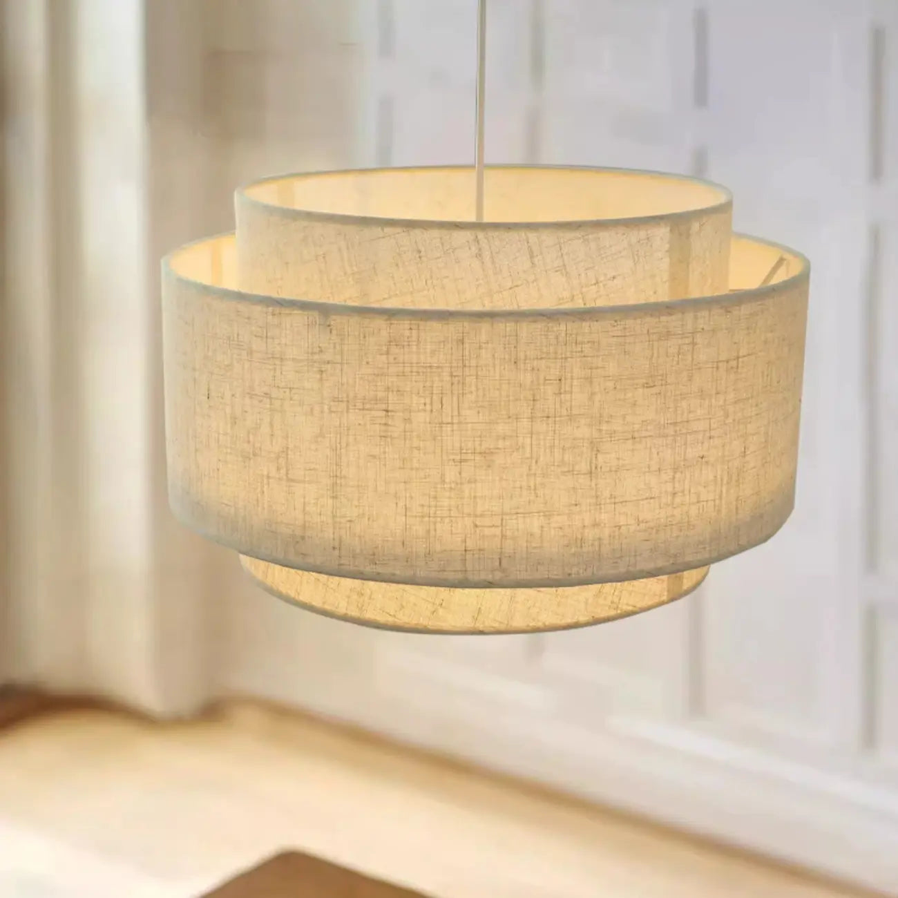Beige Layered Elegance Fabric Pendant Light for Dining Area