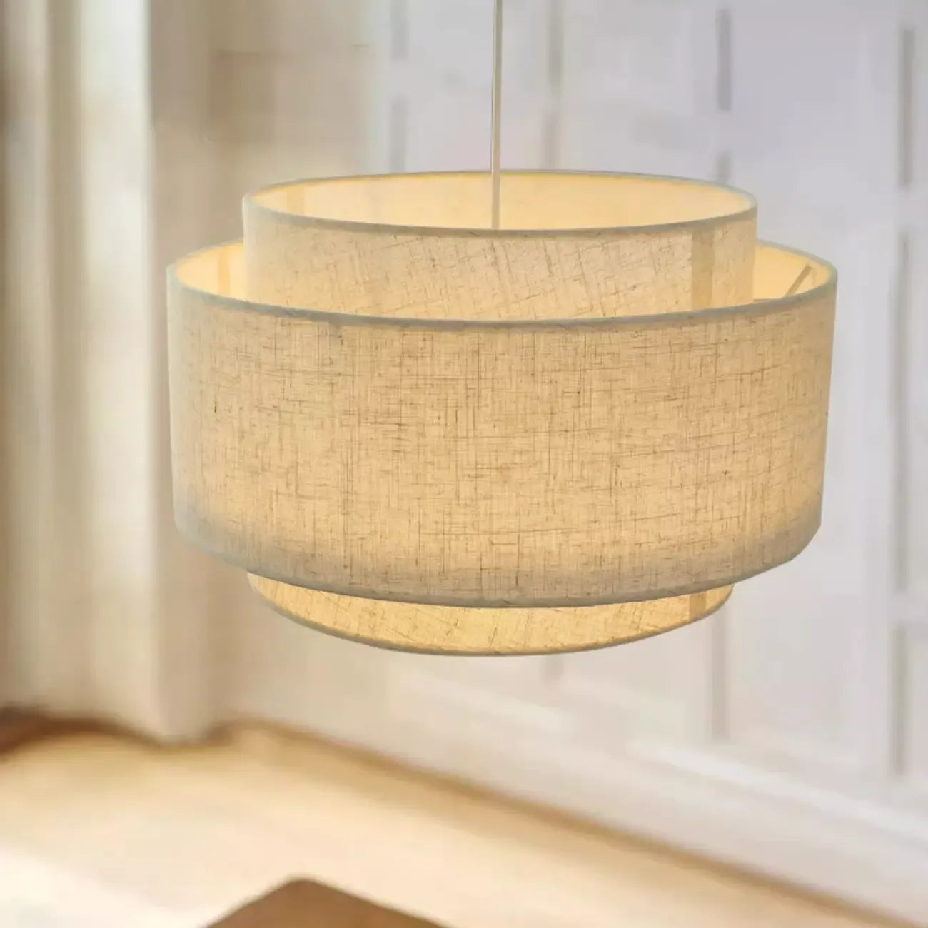 Beige Layered Elegance Fabric Pendant Light for Dining Area