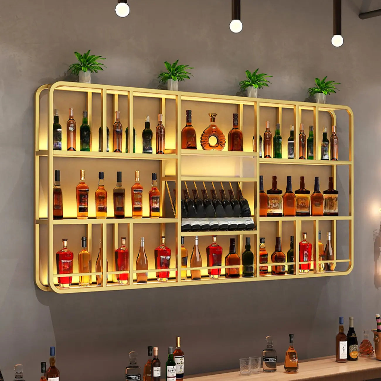 Glam Gold Wall-Mounted Open Wine Bottle Rack