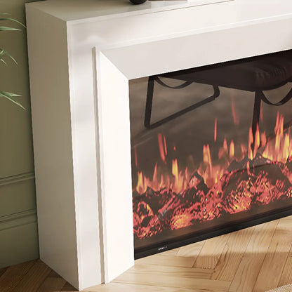 Rectangle White Solid Wood TV Stand with Fireplace & Lights