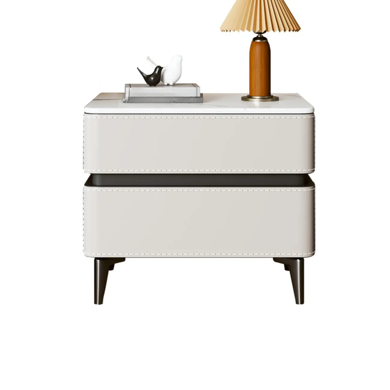 Modern Faux Leather Stone Top 2-Drawer Nightstand