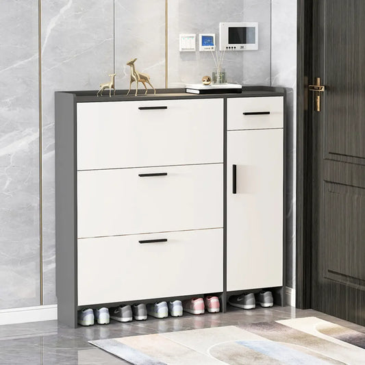 White Wood Shoe Cabinet with Flip Drawer for Entryway