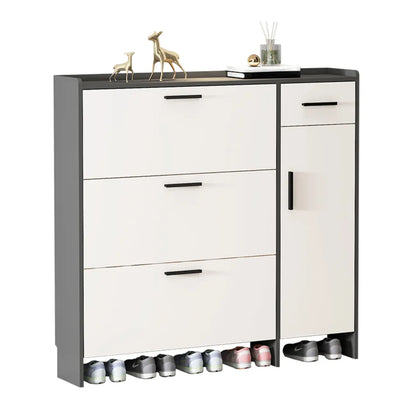 White Wood Shoe Cabinet with Flip Drawer for Entryway