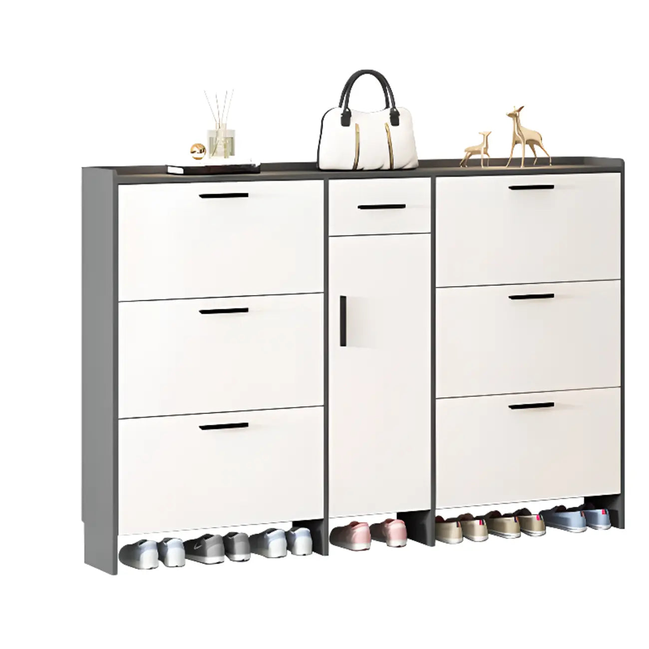 White Wood Shoe Cabinet with Flip Drawer for Entryway