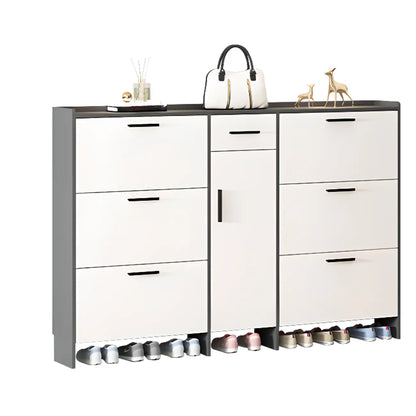 White Wood Shoe Cabinet with Flip Drawer for Entryway