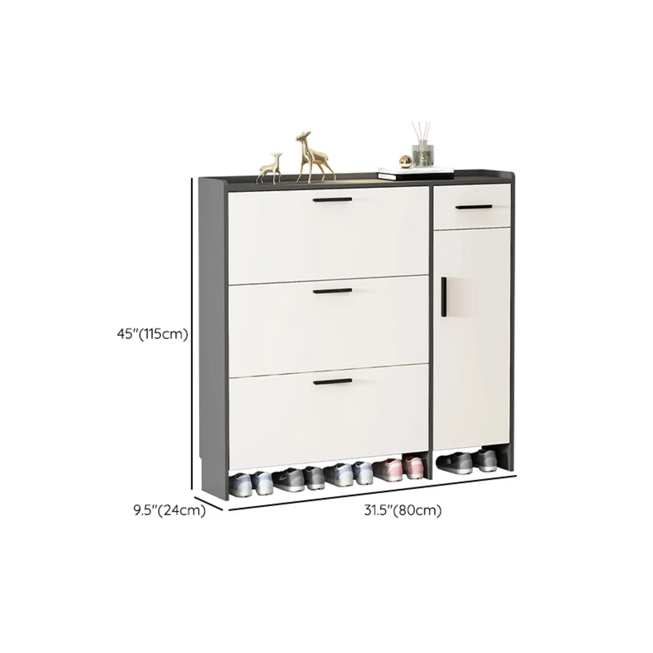 White Wood Shoe Cabinet with Flip Drawer for Entryway