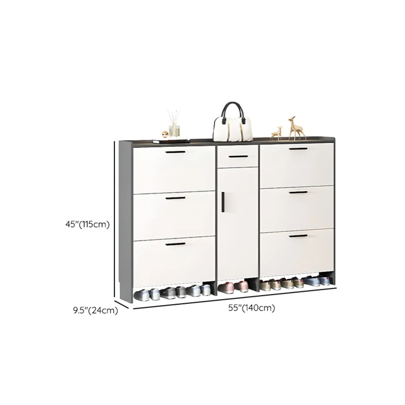 White Wood Shoe Cabinet with Flip Drawer for Entryway