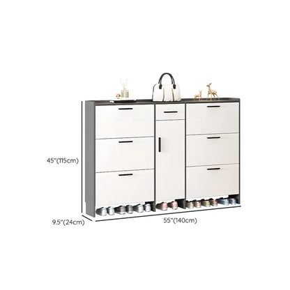 White Wood Shoe Cabinet with Flip Drawer for Entryway