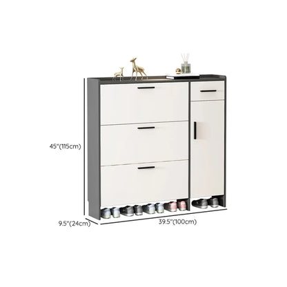 White Wood Shoe Cabinet with Flip Drawer for Entryway