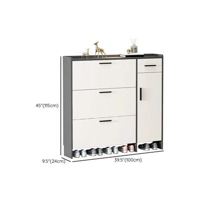 White Wood Shoe Cabinet with Flip Drawer for Entryway