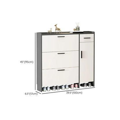 White Wood Shoe Cabinet with Flip Drawer for Entryway