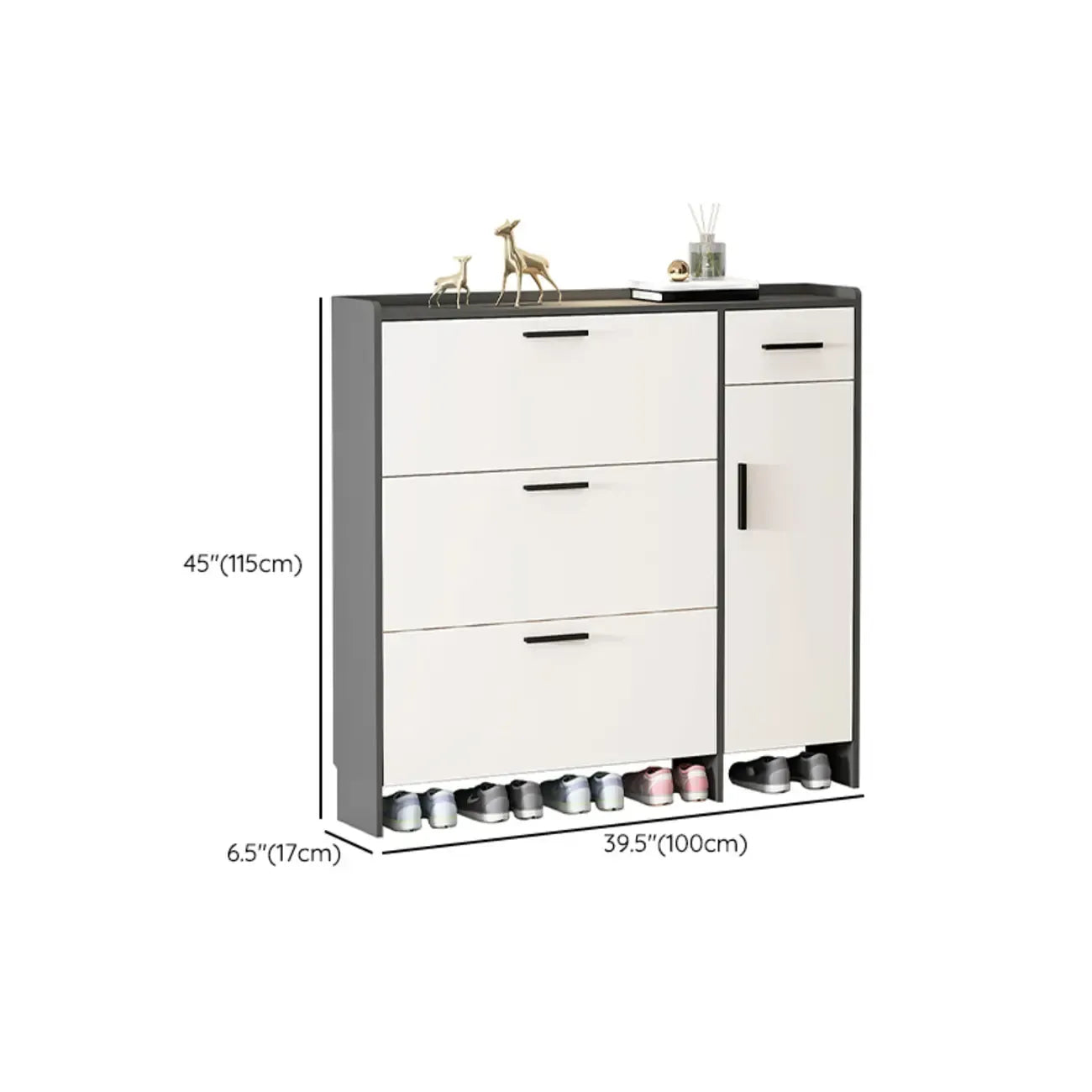 White Wood Shoe Cabinet with Flip Drawer for Entryway