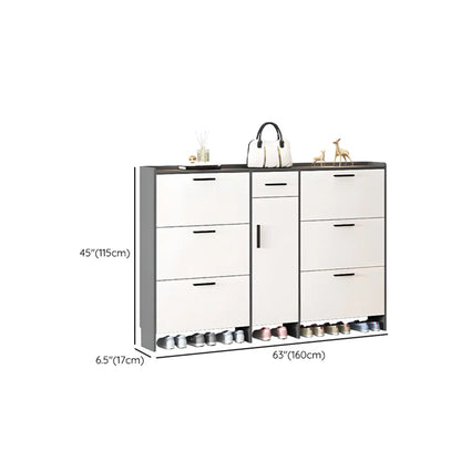White Wood Shoe Cabinet with Flip Drawer for Entryway