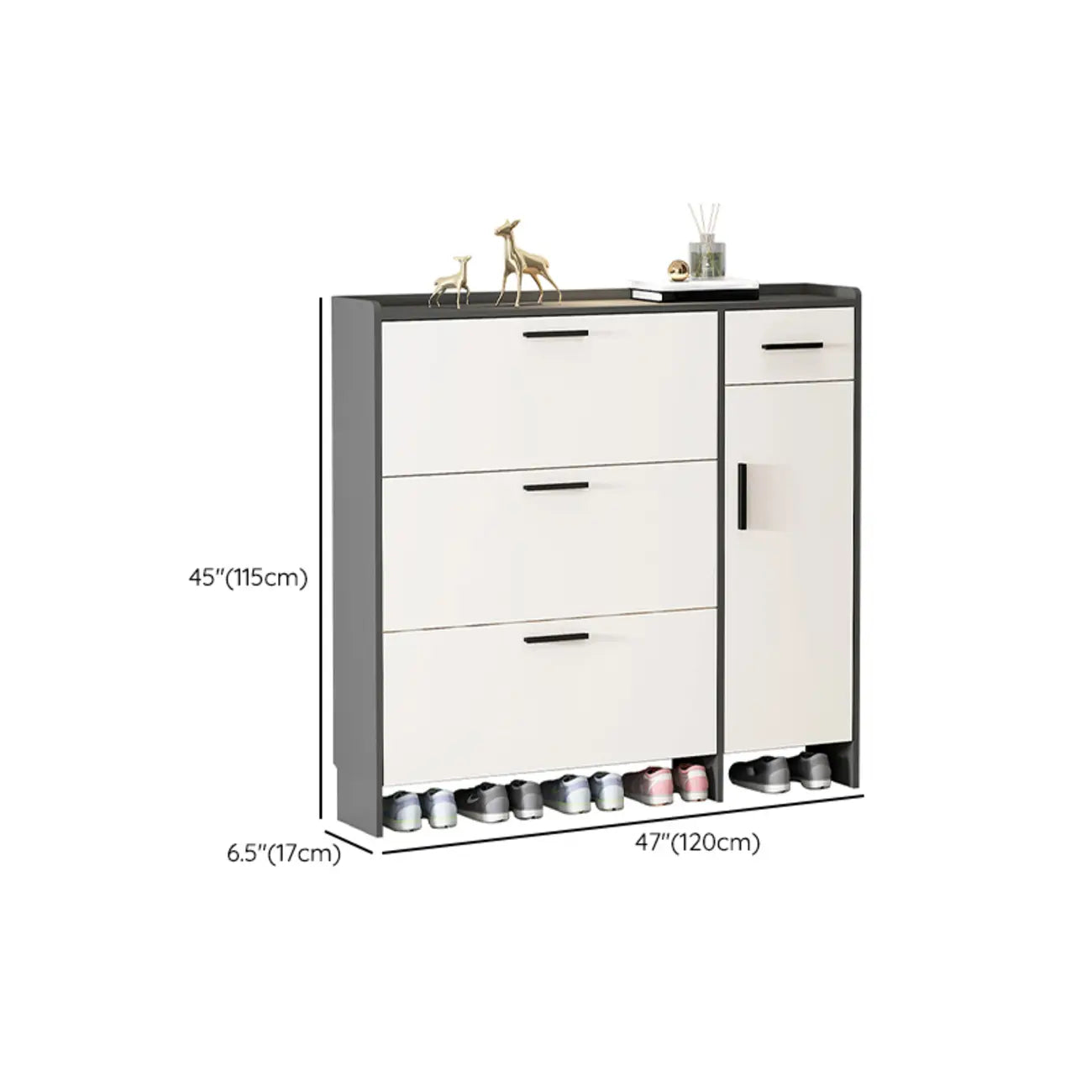 White Wood Shoe Cabinet with Flip Drawer for Entryway