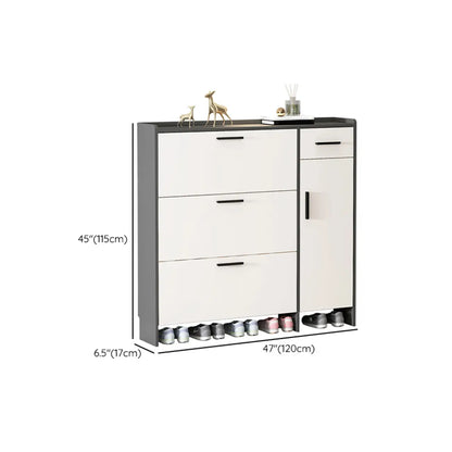White Wood Shoe Cabinet with Flip Drawer for Entryway