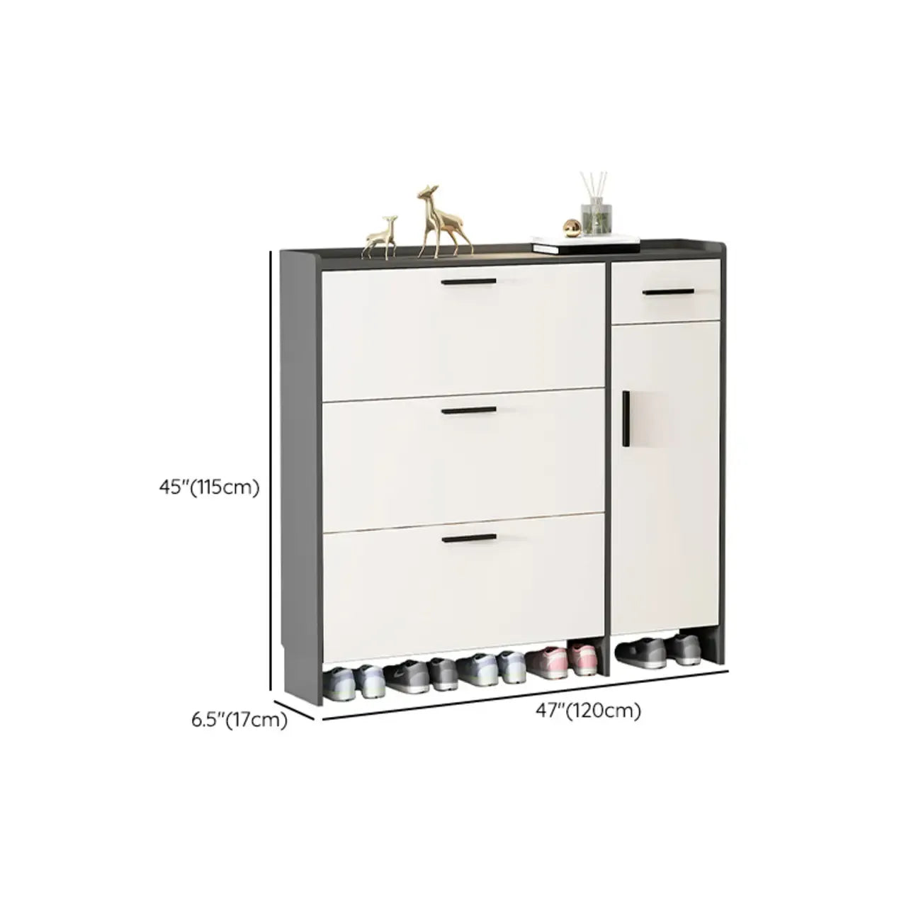 White Wood Shoe Cabinet with Flip Drawer for Entryway