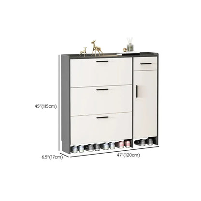 White Wood Shoe Cabinet with Flip Drawer for Entryway