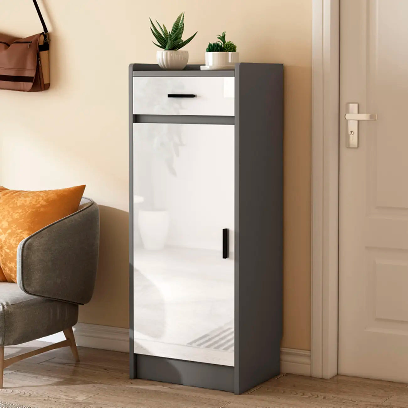 Narrow Entryway Vertical Adjustable Wood Shoe Storage Cabinet
