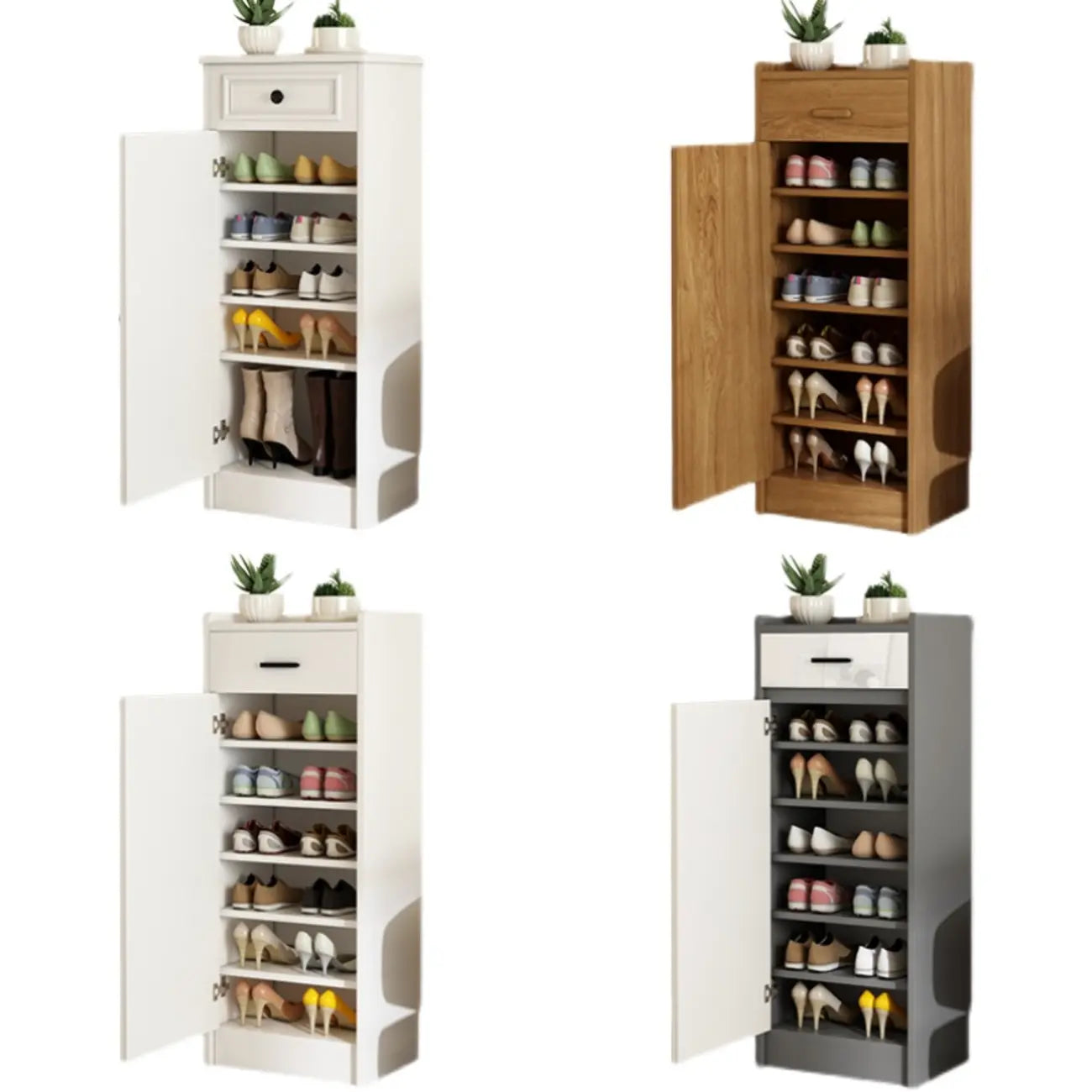 Narrow Entryway Vertical Adjustable Wood Shoe Storage Cabinet