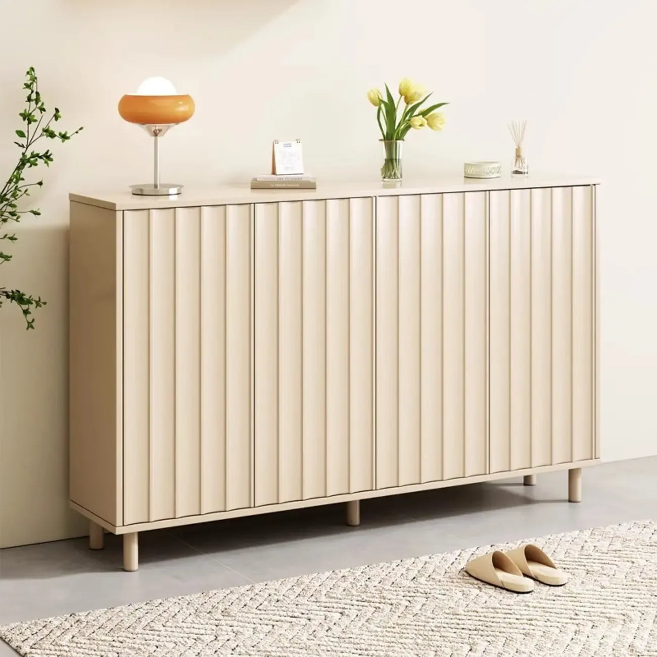 Modern White Closed Back Adjustable Wooden Shoe Cabinet