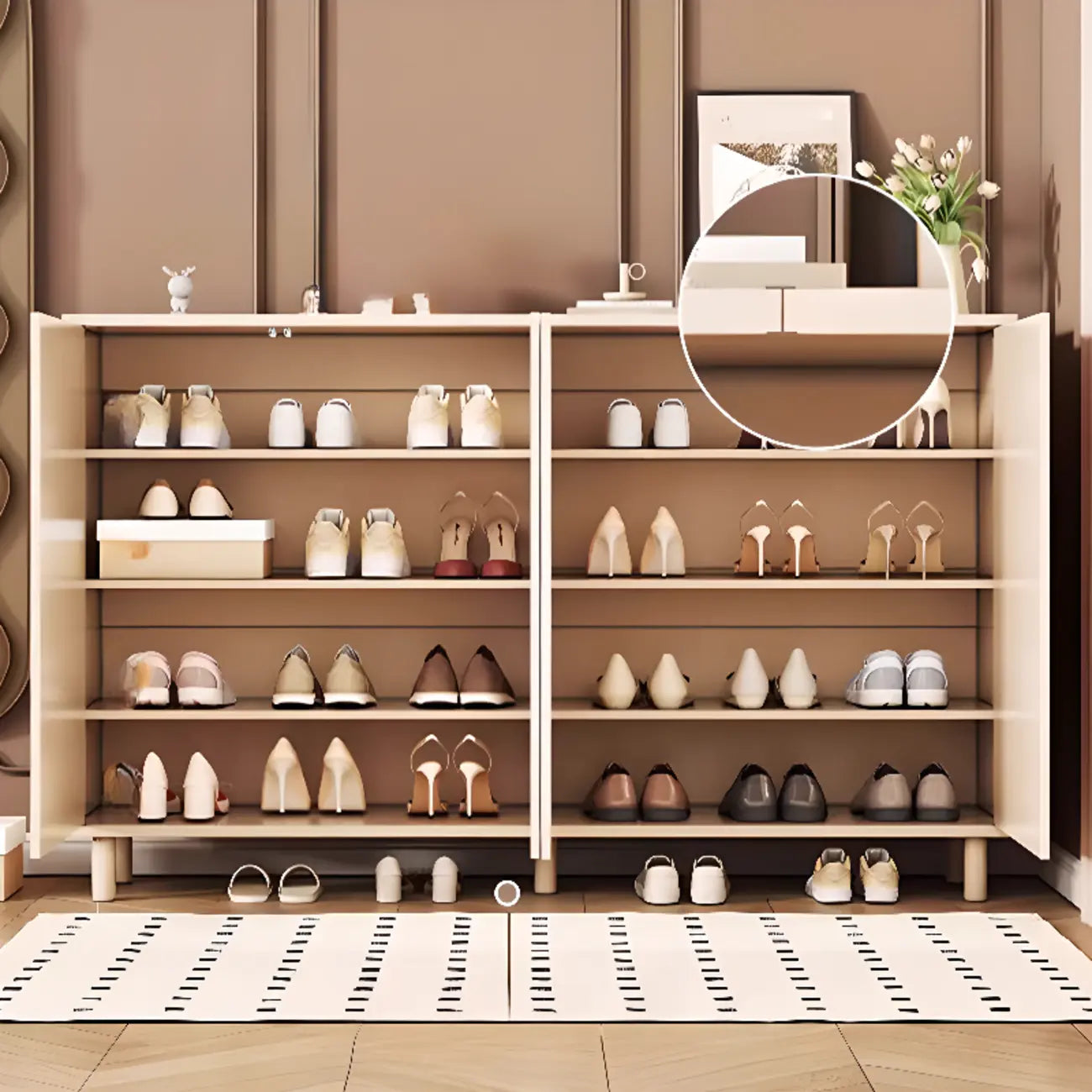 Modern White Closed Back Adjustable Wooden Shoe Cabinet