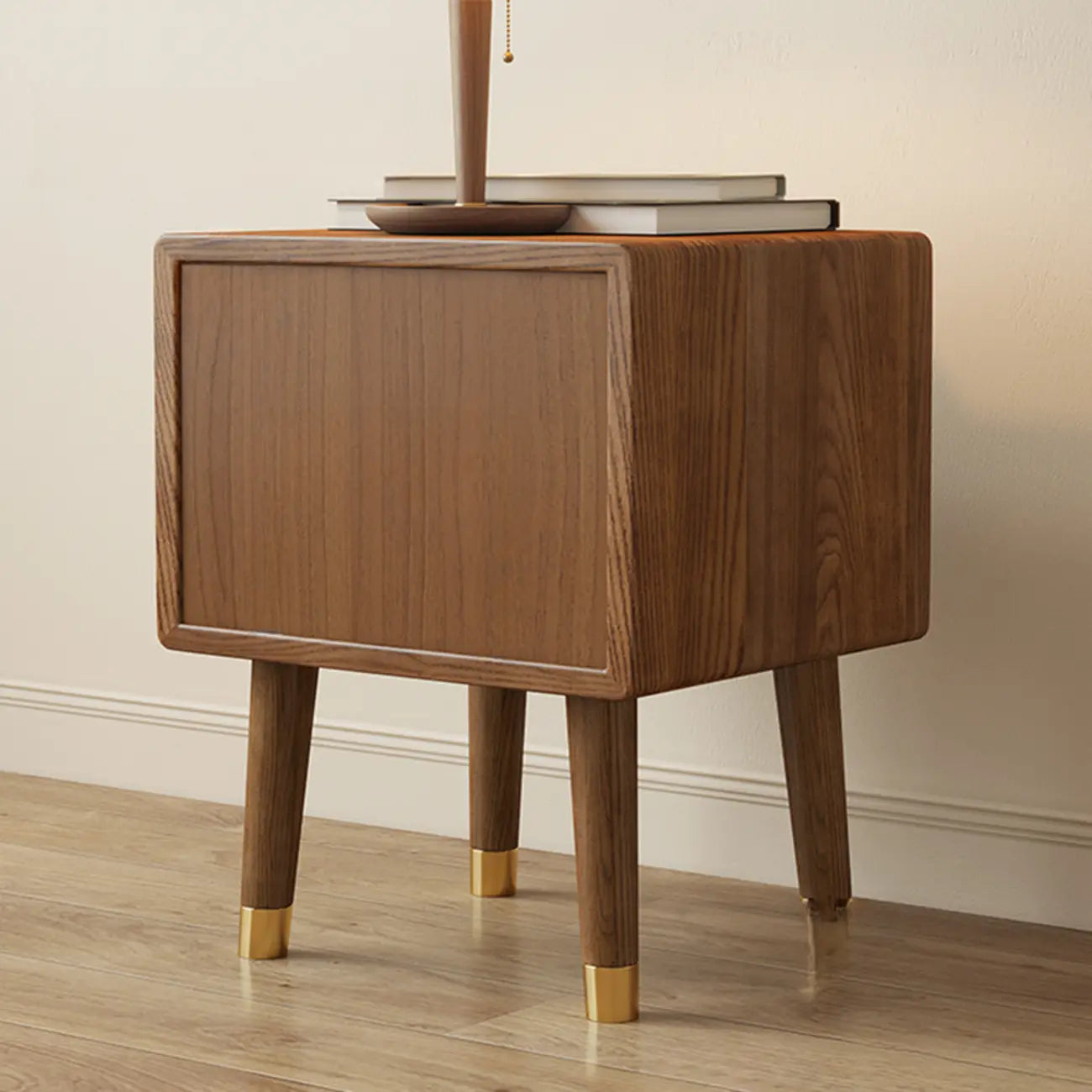 Traditional Natural Wood Nightstand with 2 Drawers