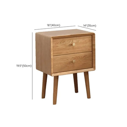 Traditional Natural Wood Nightstand with 2 Drawers