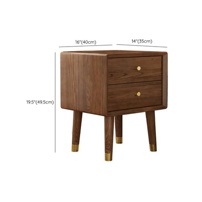 Traditional Natural Wood Nightstand with 2 Drawers